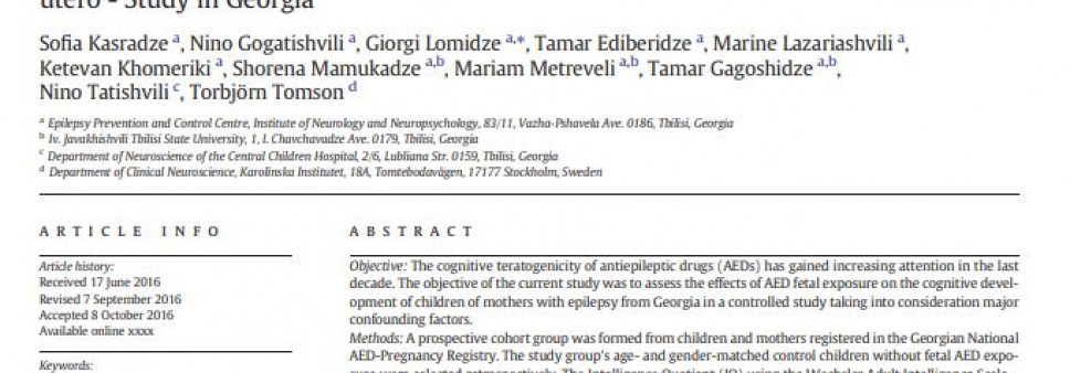 Cognitive functions in children exposed to antiepileptic drugs in utero - Study in Georgia