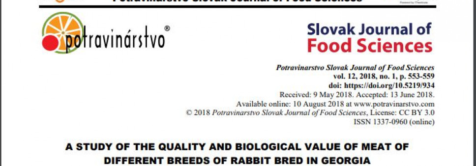 A STUDY OF THE QUALITY AND BIOLOGICAL VALUE OF MEAT OF DIFFERENT BREEDS OF RABBIT BRED IN GEORGIA